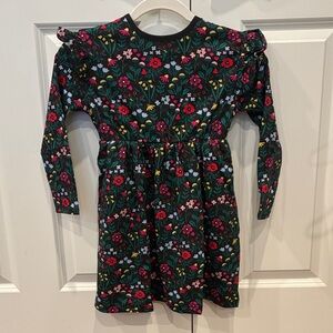 NWT Hanna Andersson LS Ruffle Dress Pockets, Garden Dream Black, Size 120 (US6-7